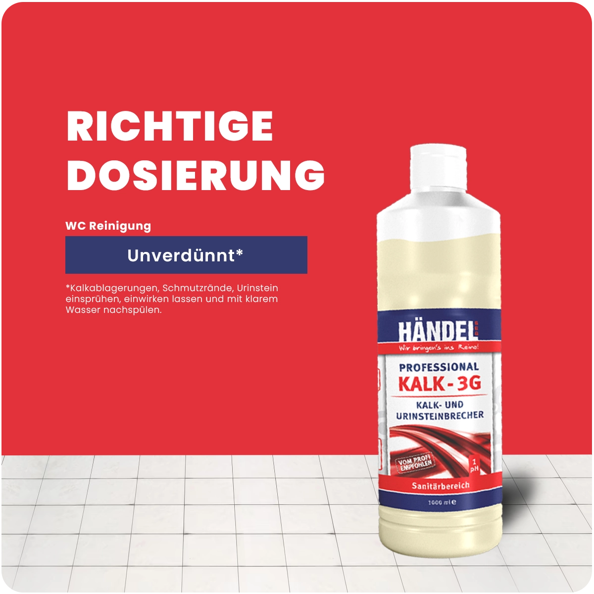 Kalk 3G - Urinsteinentferner | 1L | Entfernt hartnäckige Kalkflecken und Ablagerungen | z.B. auf Duschköpfen, Wasserhähnen und Badewannen
