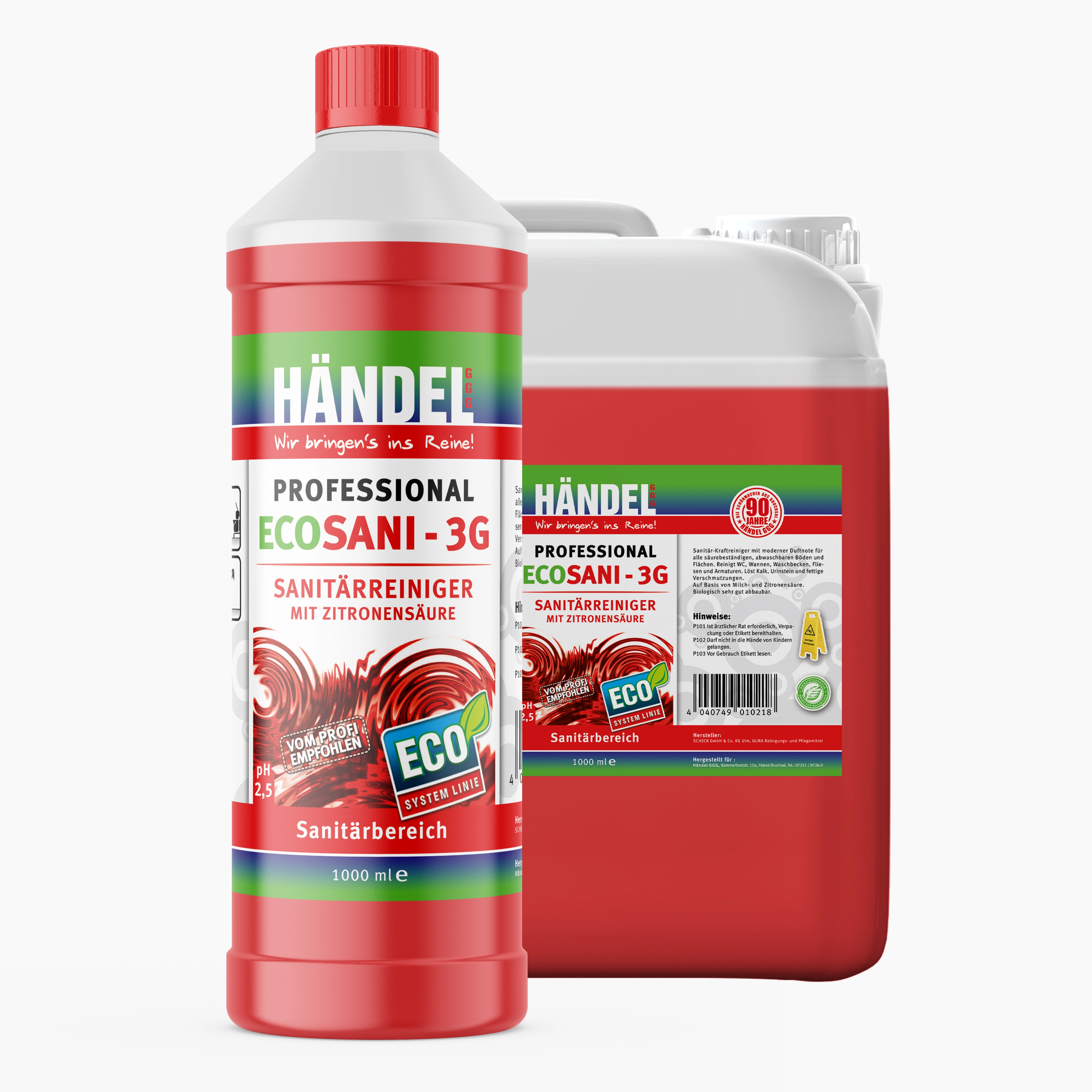 EcoSani 3G -  Sanitärreiniger | 1L - 10L | Entfernt Kalk, Urinstein, Rost, Seifenrückstände & fettigen Schmutz