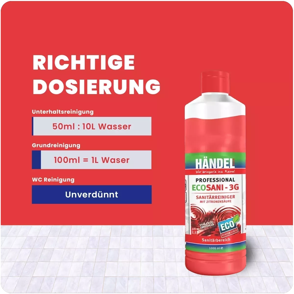 EcoSani 3G -  Sanitärreiniger | 1L - 10L | Entfernt Kalk, Urinstein, Rost, Seifenrückstände & fettigen Schmutz