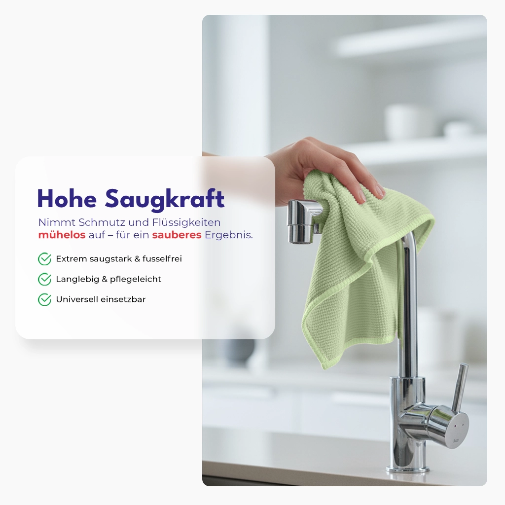 Microfasertuch | Grün | Universelle Reinigung | Frottee Oberfläche