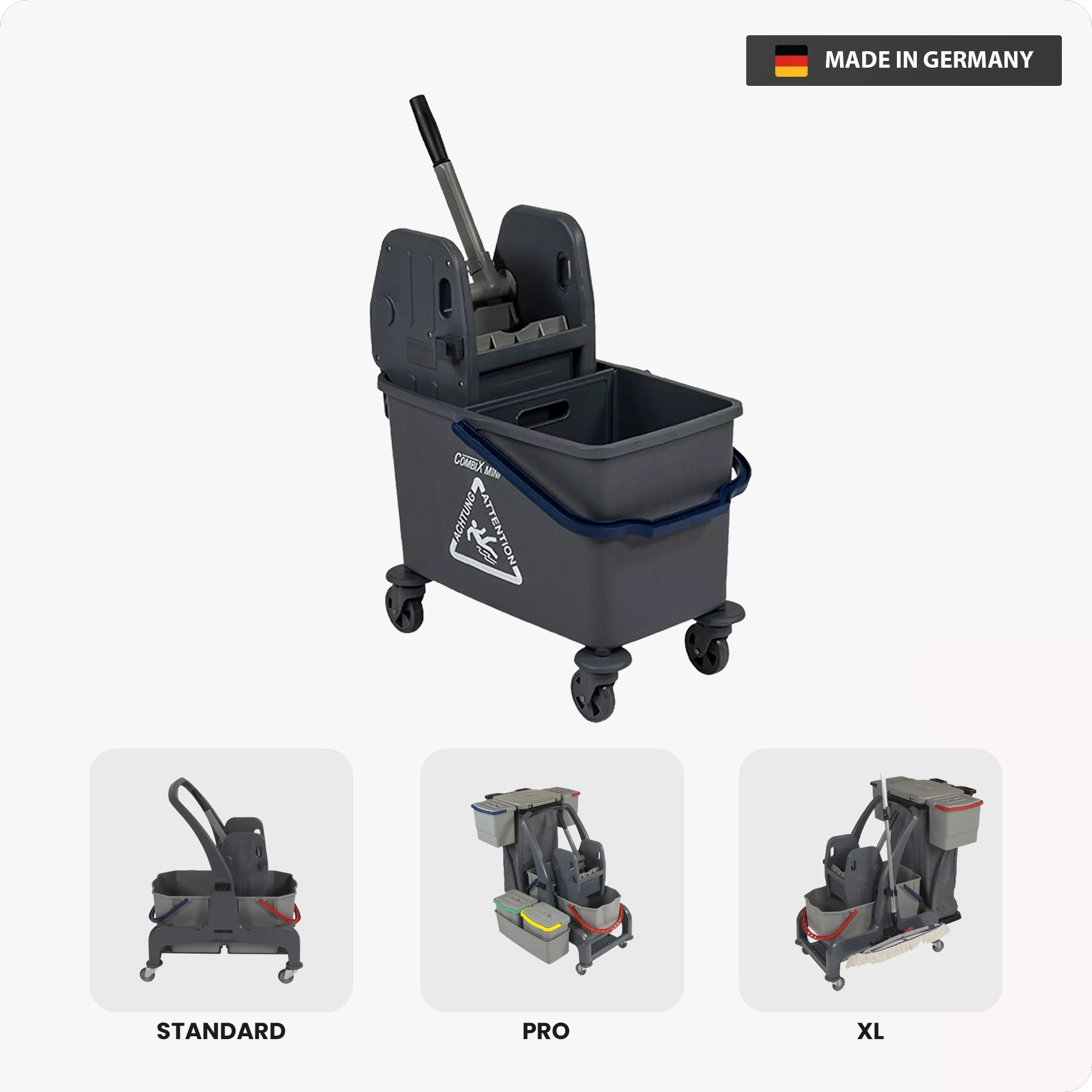 Combix Putzwagen I 2×25 L Eimer rot/blau I Doppelbacken-Presse & Mopp-Ablage