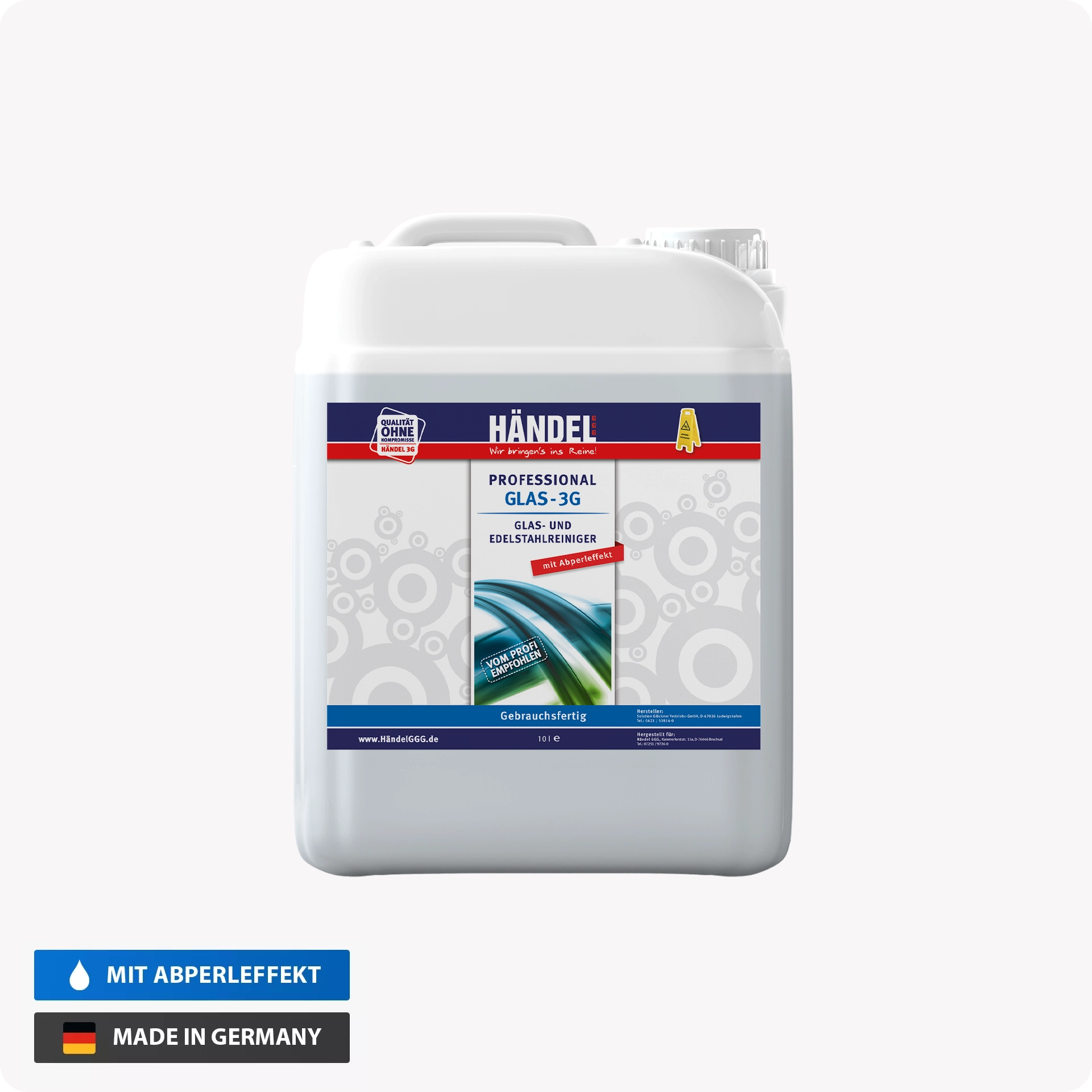 Glas 3G - Glasreiniger und Edelstahlreiniger |  10L | mit Abperleffekt | 100% streifenfrei